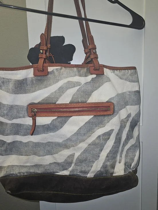 Upcycled Dooney And Bourke Canvas Zebra Print Tote Bag with Leather Trim. - Picture 3 of 5